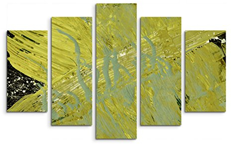 Paul Sinus Art 5 teiliges Wandbild auf Leinwand (Gesamt: H: 100cm B: 160cm) Keilrahmenbild Canvas Fotodruck Leinwandbild Leinwanddruck Kunstdruck Wandbild grün schwarz grau Pinselstriche