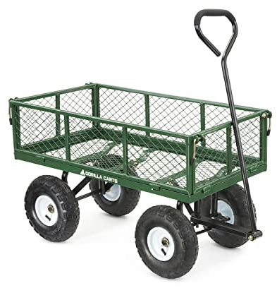 Gorilla Carts Gartenwagen aus Stahl mit abnehmbaren Seiten mit Einer Kapazität von 180 kg, Grün