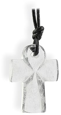 Budawi® Bergkristall Ankh Kreuz Anhänger | Naturstein 35×25 mm | Kettenanhänger Edelstein Schmuck mit Lederband & Organzasäckchen