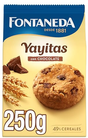 Fontaneda Yayitas Galletas con Pepitas de Chocolate y Cacao, Deliciosas y Crujientes, 250 g | Galletas Yayitas Pepitas de Chocolate y Cacao elaboradas con cereales, ideales para desayunos, meriendas y recetas caseras