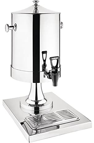 Olympia Stainless Steel Milk Dispenser with Drip Tray 6.5L, J192 | User-friendly push-down tap allows effortless self-service, with side carry handles and an elegant pedestal design.