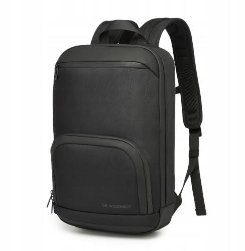 WOZINSKY Premium laptopryggsäck 15,6 tum vattentät svart affärsryggsäck unisex med resväska rem för arbete, skola och resor