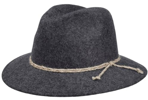 Lipodo Tiroler Berghut Damen/Herren - Trachtenhut auf Wollfilz mit Kordel - Wanderhut Made In Italy - Hut Herbst/Winter - Travellerhut anthrazit M (55-56 cm)