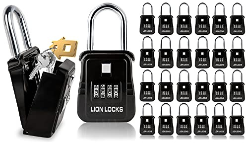 Lion Locks 1500 Key Lock Box with Code, Lockbox for Keys Outdoor, Realtor Lock Box for Short-Term Rentals, Holds 5 Keys (24 Pack, Black)
