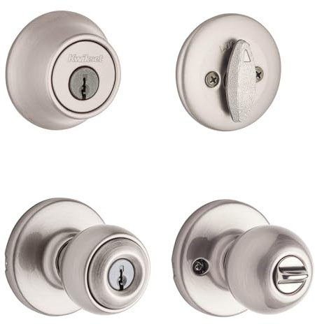 Kwikset 96900-320 Polo Entry Knob and Single Cylinder Deadbolt Combo Pack in Satin Nickel