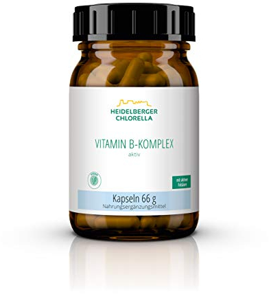 Heidelberger Chlorella – B-Life® Vitamin B-Komplex aktiv Kapseln, aktives Folat (5-MTHF als Quatrefolic®), hochdosiert, gute Bioverfügbarkeit, vegan, 66 g, 120 Kapseln