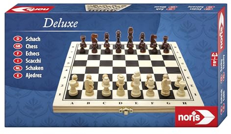 noris Deluxe Schach – edles Strategiespiel aus Holz für Kinder und Erwachsene – wertiges Schachbrett mit Spielfiguren – Klassiker für 2 Spieler – Denkspiel ab 6 Jahren – Geschenk für Schachfans