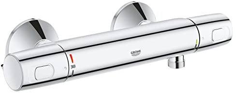 GROHE Precision Trend, Duscharmatur wassersparend (Thermostat für stets konstante Temperatur, Mischbatterie mit kühler Oberfläche, Sicherheitssperre bei 38°C, mit Metallgriffen), chrom, 34229002