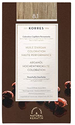 KORRES Argan Oil Colorant – ammoniakfreie Haarfarbe mit Bio-Arganöl Hellblond Asch 8.1 – 100% Grauhaarabdeckung & vegan für ein langanhaltendes Farbergebnis