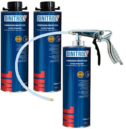 Dinitrol ML3125 Hohlraumwachs, 3 Dosen, 1 L (mit Schutz-Schraubdeckel) und 1 x Schutz-Spritzpistole.