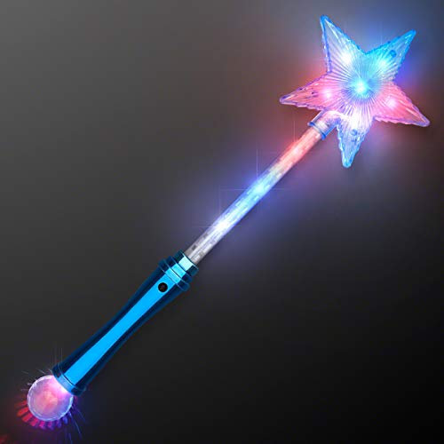 FlashingBlinkyLights Blue Super Star Princess LED Light Up Magic Wand for Kids with Light Projecting Crystal Ball Base