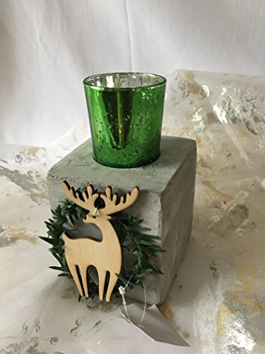 Gilde - Colonna decorativa con portacandela antivento a forma di renna, 16 cm, colore: GrigioVerde