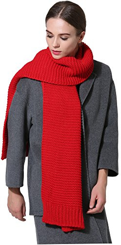 NEOSAN Women Men Winter Thick Cable Knit Wrap Chunky Warm Scarf Red