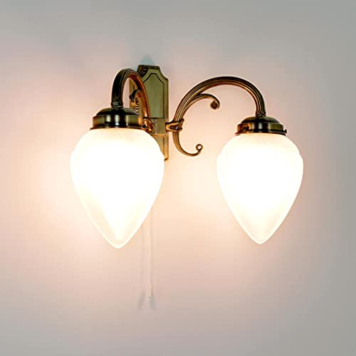 Licht-Erlebnisse Klassische Wandlampe mit Zugschalter – Jugendstil Wandleuchte 2 flammig Bronze – Wandleuchte E14 – B:36 cm – Wandleuchte Schlafzimmer Klassisch