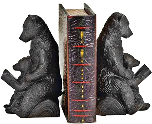 Bellaa 25679 Vintage-Buchstützen mit Grizzlybär, Mutter und Junge, für Kinder, Lese-Buchstütze, Schreibtisch, Bücherregal, Bücherregale, Stopper, Unterstützung, Hütte, Dschungel, Tier, Bauernhaus,