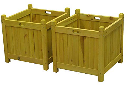 Selections Square Wooden Garden Planter Boxes in Tan (43cm) - Pack of 2