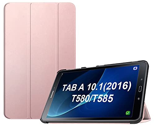 Fintie Hülle für Samsung Galaxy Tab A 10,1 2016 T580/T585 | Ultra Schlank Tri-Fold Ständer, Kunstleder Schutzhülle mit Auto Schlaf/Wach Funktion, Roségold