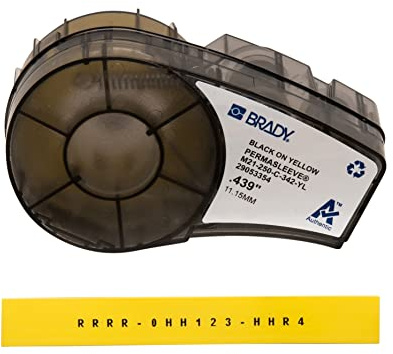 Brady PermaSleeve Heat-Shrink Polyolefin Label Tape for Label Printers M210 & M211 - Electrical Labelling, Wire and Cable Labelling - Black on Yellow (11.15 mm x 2.10 m) - M21-250-C-342-YL