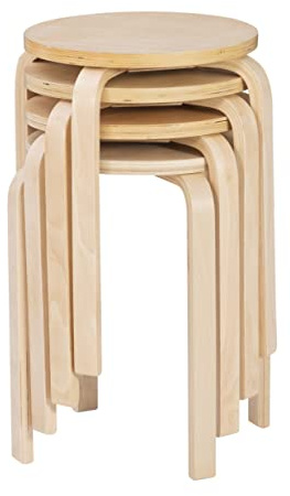Linon Jenna Natural Round 17 Stacking Stool Set of 4 (1771NAT-04-AS-U)