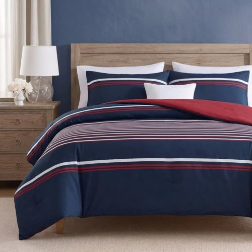 Nautica - King Duvet Cover Set, Cotton Reversible Bedding with Matching Shams, Medium Weight for All Seasons (Mineola Navy, King)