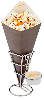 Restaurantware Conetek 10-Inch Eco-Friendly Black Finger Food Cones with Built-in Condiment Dipping Pocket: Perfect for Appetizers - Food-Safe Paper Cone - Disposable and Recyclable - 100-CT