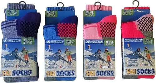 Kids/Girls Winter Thermal High Performance Ski Socks With Extra Cushioning available in 3 Sizes 4 pack 4-6