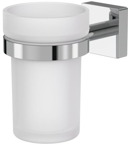 Lenz Zahnputzglas RAIN in Chrom – Zum Kleben (Inkl. Kleber) oder Bohren | Wandmontierter Zahnputzbecher aus Glas & Metall, Platzsparend, Für mehr Ordnung in Bad & Gäste-WC, 2207602
