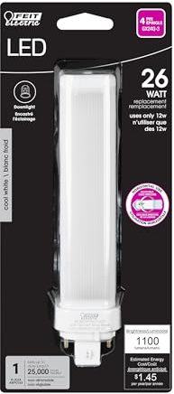 Feit Electric 26W PL LED Bulb, GX24Q-3 4-Pin Base, 4100K Cool White, 1100 Lumens, Replaces 26W CFL, 12W LED, 25,000 Hour Life, Energy Saving Light for Residential & Commercial Use, PL26E/H/841/LED