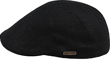 Sterkowski Modell Ivy Five| 100% Naturleinen Schiebermütze für Herren und Frauen | Klassische Sommer Schirm Cabriolet Vintage Irisch Gatsby Ivy Kappe Modische Golf Retro Schwarz 60