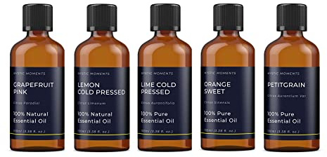 Mystic Moments | Kit Regalo Iniziale di Oli Essenziali Agrumati 5x100ml | 5 Oli Puri per Aromaterapia | Fresca Fragranza per la Casa