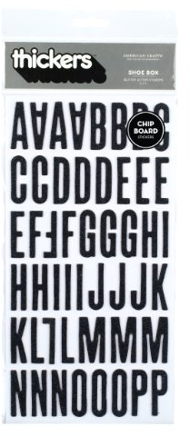 American Crafts Thickers Glitter Chipboard Letter Stickers, Shoe Box Black