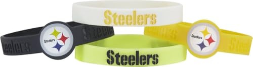 Amico International unisex NFL Sports Team Logo Silicone Rubber Bracelet Set of 4 wrist band, Team Colors, One Size US