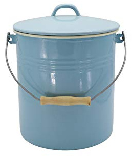 Krüger Emaille Mülleimer Sylt 10 L | Abfalleimer mit Deckel & Holzgriff | PFAS-frei | Schnitt- & kratzfeste Oberfläche | Leicht zu reinigen | Vielseitig verwendbar | Für Küche & Haushalt