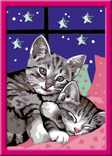Ravensburger CreArt Schlafende Katzen - Malen nach Zahlen ab 11 Jahre | Mit Glitzer, Malset mit Rahmen, Pinsel und Acrylfarben, Geschenk für Mädchen und Jungen