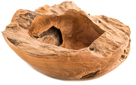 Windalf Rustikale Teak Holzschale 28 cm | Schlüsselablage, Brotkorb, Salatschüssel, Handarbeit, Wurzelholz