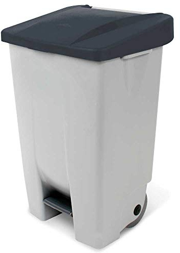 BRB Tretabfalleimer mit Rollen, Inhalt 80 Liter, HxBxT 740x490x420 mm, Korpus grau (grau/schwarz)