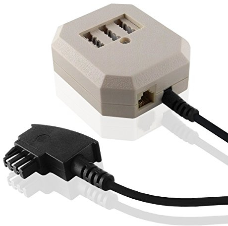 10 Meter Telefon Fax Kabel Adapter Verteiler Splitter Weiche | 1 TAE-F Stecker auf 1 TAE-F Buchse, 2 TAE-N Buchse und 1 RJ11 Buchse | Schwarz, Beige