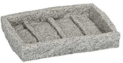 WENKO Seifenablage Granit, Seifenschale zur Aufbewahrung von Handseife, aus Kunststoff in Stein-Optik, 13,5 x 2,2 x 9,1 cm, Grau