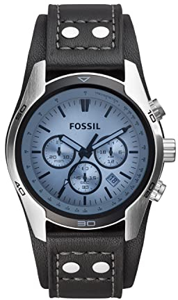 Fossil Coachman uhr für Herren, Chronographenwerk mit Edelstahl- oder Lederarmband, Blau, 45MM
