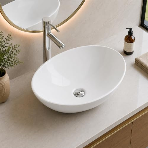BELOFAY Modern Bathroom Ceramic Basin Sink, Counter Top White Cloakroom Ceramic Basin for Bathroom, Vanity Cabinet, and Toilet | 135x405x330mm (HxWxD)