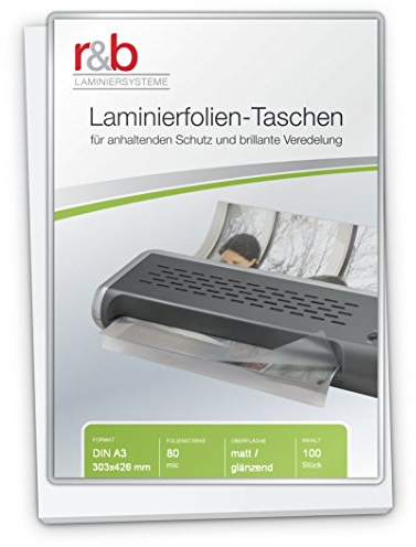 r&b FT-A3-80MG Laminierfolien A3, 303 x 426 mm, 2 x 80 mic, 100 Stück