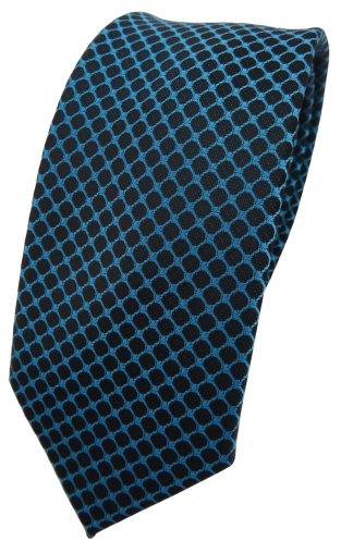 TigerTie - schmale Designer Krawatte in blau türkis schwarz gemustert - Tie Binder