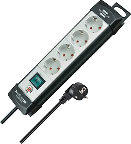 Brennenstuhl Premium-Line Steckdosenleiste 4-Fach (Mehrfachsteckdose mit Schalter und 1,8m Kabel - 45° Anordnung der Steckdosen, Steckdosenleiste Wandmontage, Made in Germany) schwarz/grau