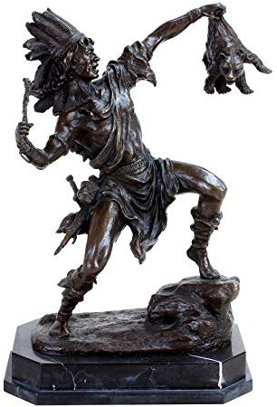Kunst & Ambiente - Indianer mit jungem Bären - Carl Kauba - signiert - Indianer Skulptur in Bronze - Bronzefigur - Western Deko Figur - Einrichtung - Wohndeko