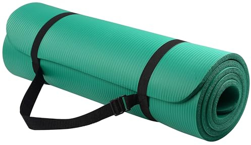 Esterilla Multiusos BalanceFrom GoYoga, 12 mm, extragruesa de Alta Densidad antidesgarre, Alfombrilla de Ejercicio con Correa de Transporte (Verde)