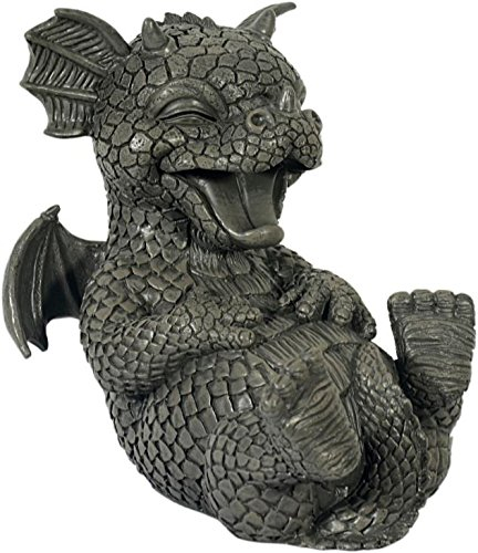 Süsser Gartendrache kringelt sich vor lachen Drache Figur Gartenfigur