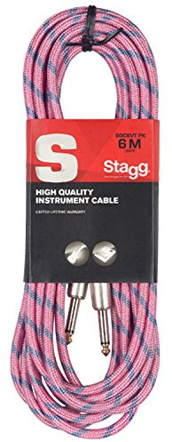 Stagg SGC6VT PK 6 m S-Series Tweed Jack to Jack Instrument Cable - Pink