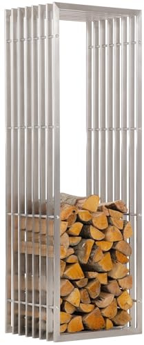 CLP Metall Kaminholzregal Irving Edelstahl I Robuster Und Handgefertigter Kaminholzständer I Brennholzregal Mit Sitzbankfunktion, Größe:40x50x150 cm