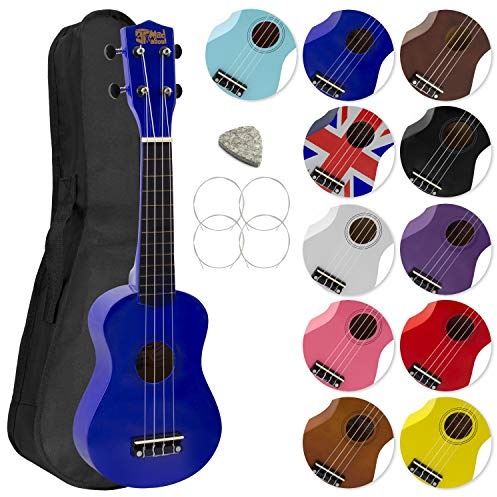 Tiger Mad About SU8 Ukelele soprano en azul, con estuche, púa y cuerdas de repuesto, óptimo para escuelas y principiantes