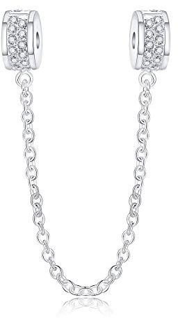 Catena di sicurezza con chiusura a due clip in vero argento Sterling 925 con zirconia cubica trasparente portafortuna aprile per braccialetti europei